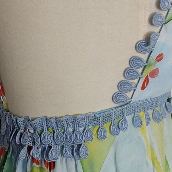 CHARO RUIZ IBIZA Maxi Dress XS Salamanca Barbary Fruits Blue Green Cotton Resor - Picture 11 of 16